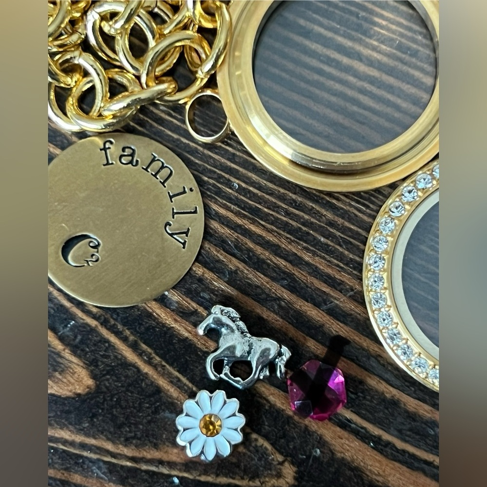 ORIGAMI OWL • medium gold locket necklace, chain plate charms jewelry custom - Picture 4 of 10